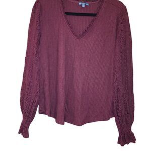 Democracy Long Sleeved Lace insert Top Womens Size XL